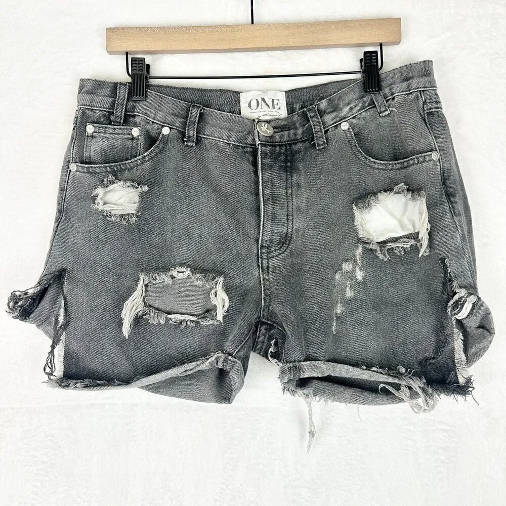 One Teaspoon Chargers Low Waist Denim Shorts Size 29 Gray Long Line Medium Rise